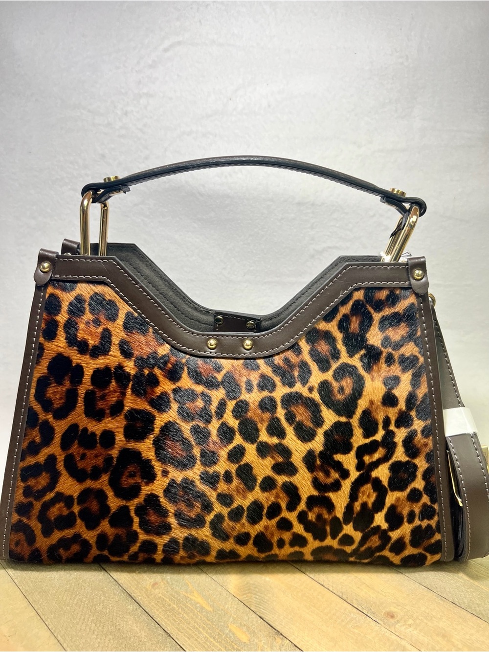 Cheval Firenze Genuine Leather Pony Hair Leopard Print Top-Handle Satchel